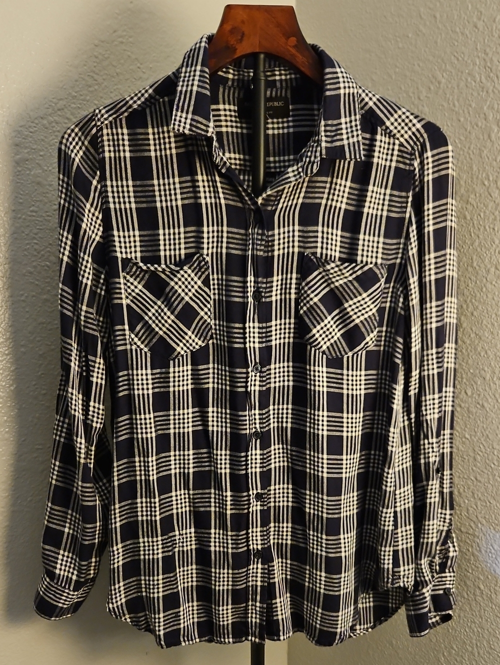 Banana Republic Black and White Plaid Button-Down Shirt